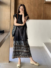 Load image into Gallery viewer, Yasira Shimmering Black Floral Print Antares Top Skirt Vogue Set
