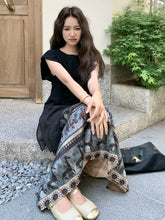 Load image into Gallery viewer, Yasira Shimmering Black Floral Print Antares Top Skirt Vogue Set
