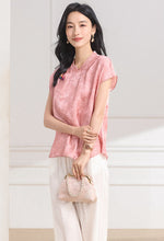 Load image into Gallery viewer, Melisande Peach Pink Jacquard Johanna Top
