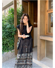 Load image into Gallery viewer, Yasira Shimmering Black Floral Print Antares Top Skirt Vogue Set
