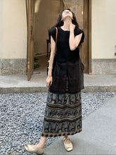 Load image into Gallery viewer, Yasira Shimmering Black Floral Print Antares Top Skirt Vogue Set
