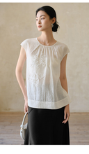 Load image into Gallery viewer, Jasper Sumptuous Top White Embroidered Monarch Tempo
