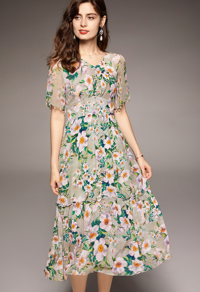 Jessica's Flowery Silk Dress