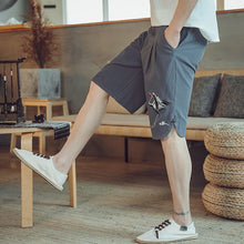 Load image into Gallery viewer, Crane Embroidery Cotton Beach Pants Loose Pants Chinese Style Shorts
