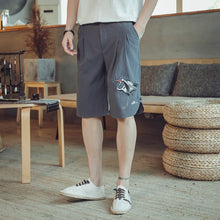 Load image into Gallery viewer, Crane Embroidery Cotton Beach Pants Loose Pants Chinese Style Shorts
