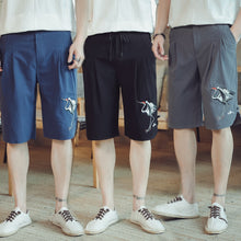 Load image into Gallery viewer, Crane Embroidery Cotton Beach Pants Loose Pants Chinese Style Shorts
