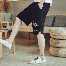 Load image into Gallery viewer, Crane Embroidery Cotton Beach Pants Loose Pants Chinese Style Shorts
