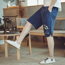 Load image into Gallery viewer, Crane Embroidery Cotton Beach Pants Loose Pants Chinese Style Shorts
