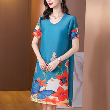 Load image into Gallery viewer, Short Sleeve Round Neck Folded Floral Chinese Style Casual Dress
