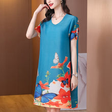 Load image into Gallery viewer, Short Sleeve Round Neck Folded Floral Chinese Style Casual Dress
