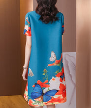 Load image into Gallery viewer, Short Sleeve Round Neck Folded Floral Chinese Style Casual Dress
