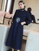 Load image into Gallery viewer, Floral Embroidery Fur Edge Chinese Style Long Woolen Wind Coat
