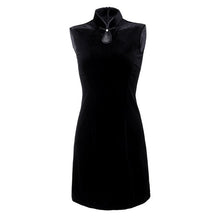 Load image into Gallery viewer, Knee Length Sleeveless Velvet Cheongsam with Floral Suede Coat
