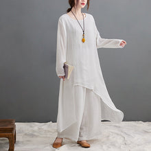Load image into Gallery viewer, Round Neck Asymmetrical Hem Hanfu Two-Piece Traditional Chinese Costume
