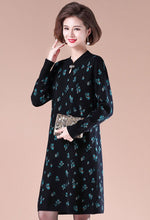 Load image into Gallery viewer, Key Hole Neck Long Sleeve Knee Length A-line Floral Knit Dress
