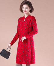 Load image into Gallery viewer, Key Hole Neck Long Sleeve Knee Length A-line Floral Knit Dress
