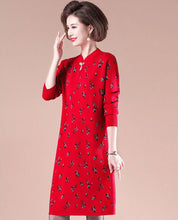 Load image into Gallery viewer, Key Hole Neck Long Sleeve Knee Length A-line Floral Knit Dress
