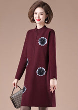 Load image into Gallery viewer, Round Collar Long Sleeve Knee Length Floral A-line Knit Dress
