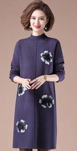 Load image into Gallery viewer, Round Collar Long Sleeve Knee Length Floral A-line Knit Dress
