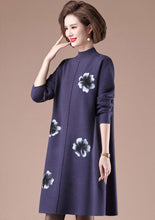 Load image into Gallery viewer, Round Collar Long Sleeve Knee Length Floral A-line Knit Dress
