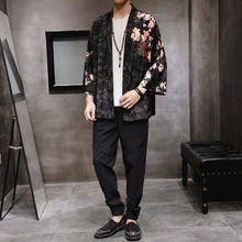 Load image into Gallery viewer, Dragon &amp; Floral Pattern Men&#39;s Cardigan Kimono Shirt Samurai Costume
