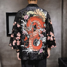 Load image into Gallery viewer, Dragon &amp; Floral Pattern Men&#39;s Cardigan Kimono Shirt Samurai Costume
