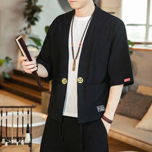 Load image into Gallery viewer, Men&#39;s Cardigan Kimono Shirt Samurai Costume with Ancient Coin Button

