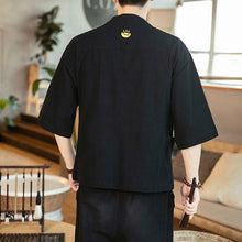 Load image into Gallery viewer, Men&#39;s Cardigan Kimono Shirt Samurai Costume with Ancient Coin Button
