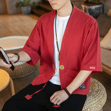 Load image into Gallery viewer, Men&#39;s Cardigan Kimono Shirt Samurai Costume with Ancient Coin Button
