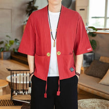 Load image into Gallery viewer, Men&#39;s Cardigan Kimono Shirt Samurai Costume with Ancient Coin Button
