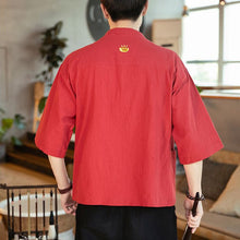 Load image into Gallery viewer, Men&#39;s Cardigan Kimono Shirt Samurai Costume with Ancient Coin Button
