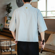 Load image into Gallery viewer, Men&#39;s Cardigan Kimono Shirt Samurai Costume with Ancient Coin Button
