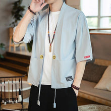 Load image into Gallery viewer, Men&#39;s Cardigan Kimono Shirt Samurai Costume with Ancient Coin Button
