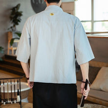 Load image into Gallery viewer, Men&#39;s Cardigan Kimono Shirt Samurai Costume with Ancient Coin Button
