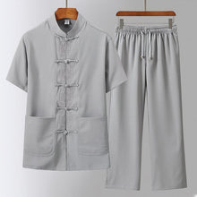 Load image into Gallery viewer, Auspicious Embroidery Short Sleeve Chinese Style Leisure Suit with Strap Buttons
