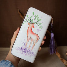 Load image into Gallery viewer, Hand Painted Deer Pattern Chinese Style Canvas Wallet with Tassel
