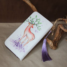 Load image into Gallery viewer, Hand Painted Deer Pattern Chinese Style Canvas Wallet with Tassel
