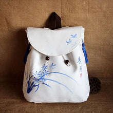 Load image into Gallery viewer, Hand Painted Orchid Chinese Style Canvas Backpack Schoolbag with Tassel
