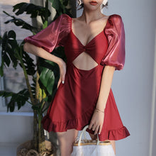 Load image into Gallery viewer, Puff Sleeve V Neck Retro Bodycon Swimsuit
