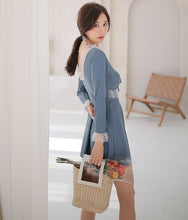 Load image into Gallery viewer, V Neck Long Sleeve Conservative Swimsuit with Lace Edge
