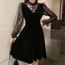 Load image into Gallery viewer, Floral Lace Lolita Style Velvet Chinese Dress Little Black Dress
